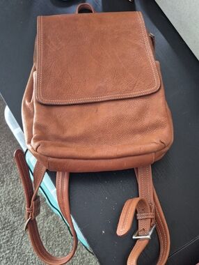 Tignanello Black Interior with Brown Zipper Trim Backpack 100% Leather